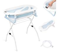 moovkee. Vaschetta Bagnetto Neonato Pieghevole con Supporto 80cm Sdraietta | Vasca da Bagno Bambini 1-3 Anni con Termometro Incorporato e Tubo di Scarico e con Sdraietta da Bagno Richiudibile