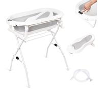 moovkee. Vaschetta Bagnetto Neonato Pieghevole con Supporto 80cm Sdraietta | Vasca da Bagno Bambini 1-3 Anni con Termometro Incorporato e Tubo di Scarico e con Sdraietta da Bagno Richiudibile
