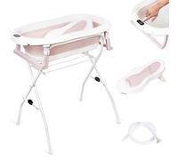 moovkee. Vaschetta Bagnetto Neonato Pieghevole con Supporto 80cm Sdraietta | Vasca da Bagno Bambini 1-3 Anni con Termometro Incorporato e Tubo di Scarico e con Sdraietta da Bagno Richiudibile