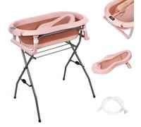 moovkee. Vaschetta Bagnetto Neonato Pieghevole con Supporto 80cm - Vasca da Bagno Bambini 1-3 Anni con Termometro Incorporato e Tubo di Scarico e con Sdraietta da Bagno Richiudibile