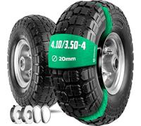 MOOVMOOV Ruota Antiforatura 4.10/3.50-4 (x2) Foro per Asse 20mm - Mozzo Centrato 75mm - Per Carrelli, Carriole, Carri, ecc. - Inclusi Ghiera di Bloccaggio + Coprimozzo Autobloccante