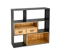 MOOWI Libreria Scaffali for libri a parete con struttura quadrata in ferro, con libreria organizer a doppio cassetto in legno, for espositore da cucina for ufficio e soggiorno Scaffale per libri