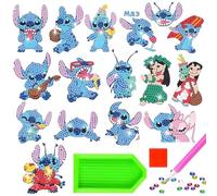 Moowi Pittura Diamante Adesivo per Bambini, 16 PCS DIY Kit, Cartoni Diamond Painting Adesivo, Strumenti da Disegno Mosaico, per Bambini e Adulti