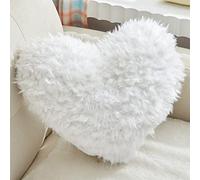 MOOWOO Decorazione per San Valentino, soffice cuscino a forma di cuore con federa e inserto, in finta pelliccia shaggy, decorazioni natalizie (bianco, a forma di cuore, 40 x 40 cm)