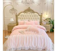 MOOWOO Pink Bedding, Set di biancheria da letto romantico in pizzo con volant, 3 pezzi, copripiumino queen size con chiusura a cerniera, decorazione per la stanza, rosa, queen size