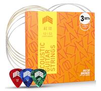 MOOZAK Corde per chitarra acustica, confezione da 3 corde per chitarra acustica 80/20, color bronzo, per chitarre a 6 corde, con 2 corde e 3 plettri, 12-53 leggere
