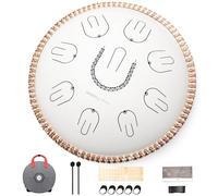 MOOZICA Steel Handpan, tamburo per lingua portatile da 14", in scala Amara, con design in ottava, per principianti e professionisti (Amara, bianco)