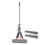 MOP A Rulli da pavimento, scopa con frange, manico regolabile da pavimento, scopa a rullo estrusione spugna , assorbente di pulizia , con 2 ricariche di testa di spugna, per piastrelle