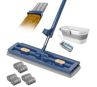 Mop piatto grande con funzione Wring Floor Mop, set di mocio girevole a 360°, Flat Mop with Reusable Microfibra Mop Pads, Flat Mop, Floor Mop Set per laminati Hardwood