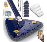 Mop Triangolare Girevole 360 e Spugna Magica di Pulizia Pack 10 per Pulizia di Piastrelle e Pareti con 6 panni Microfibra Auto-Strizzabile, Spazzola di Guarnizioni, Gancio e Gomma Magica Senza Chimica