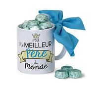 Mopec GB300.3.6 - Tazza in ceramica "Le Meilleur Papà" in confezione regalo 6 cioccolatini, porcellana