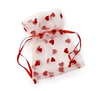 Mopec Pack bolsitas de tul Blanco con Corazones rojos, 8x10cm VA1 Confezione da 12 bustine di Tulle Bianco con Cuori Rossi, 8 x 10 cm, Rosso, unità