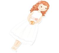 Mopec W9170 Confezione da 6 Statuetti Adesivi da Bambina Comunione Vestito Corto, 4,2 x 11 x 0,3 cm, in Legno, Multicolore, 6 unità