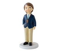 Mopec Statuetta a Forma di Torta per Comunione di Bambino con Rosario e Americana Blu, Confezione da 1, Resina, 7.80x7.80x16.00 cm