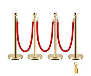 Mophorn Palo separatore per nastro estensibile 4 set barriere di sicurezza a 3 corde lunghezza della corda 1,5 m oro