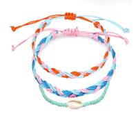 mophrati 3 Pezzi Bracciale Intrecciato Cavo di Cera Amicizia Regolabile Gioielli Conchiglia Multicolore Braccialetti Decor Boho Artigianali