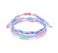 mophrati 3 Pezzi Cavo di Cera Braccialetto Intrecciato Braccialetto di Conchiglie Perline Multicolore Coulisse Gioielli Corda Cerata Artigianale Mano Donne, Rosa