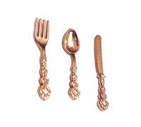 mophrati 3 pezzi da tavola modello bella bambola giocattolo decorazioni per la casa 1/12 cucchiaio da cucina posate imitazione precoce bambini , Oro rosa