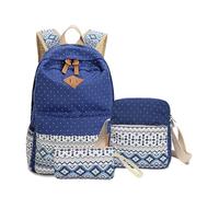 mophrati 3 Pezzi Zaino in Tela Borsa a Tracolla Organizer Set Borse da Scuola Etniche Borsa Zaino per Adolescenti Regolabile Causale, Blu