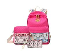 mophrati 3 Pezzi Zaino in Tela Borsa a Tracolla Organizer Set Borse da Scuola Etniche Borsa Zaino per Adolescenti Regolabile Causale, Rosa Rossa