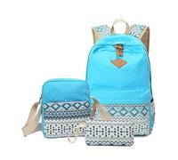 mophrati 3 Pezzi Zaino in Tela Borsa a Tracolla Organizer Set Borse da Scuola Etniche Borsa Zaino per Adolescenti Regolabile Causale, Cielo blu