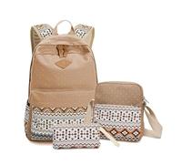 mophrati 3 Pezzi Zaino in Tela Borsa a Tracolla Organizer Set Borse da Scuola Etniche Borsa Zaino per Adolescenti Regolabile Causale, Cachi
