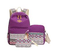 mophrati 3 Pezzi Zaino in Tela Borsa a Tracolla Organizer Set Borse da Scuola Etniche Borsa Zaino per Adolescenti Regolabile Causale, Porpora