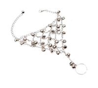 mophrati Boho Gioielli unici per imbracatura a mano da donna di moda con bracciale con anello multicatena placcato in argento e campanelle con nappa Collegamento schiavo