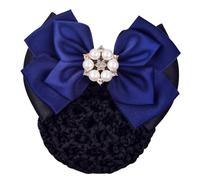 mophrati Copertura per crocchia per capelli da donna Rete per strass perla Snood Bowknot Fiocco in raso Fiore in pizzo Copricapo per hostess Infermiera Lavoratrice, Blu
