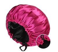 mophrati Cuffia da doccia ad ampia applicazione realizzata in poliestere, comoda e traspirante per le donne, cuffia da notte premurosa, Rosa rossa + nera