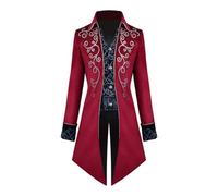 mophrati Giacca a maniche lunghe da uomo in stile vintage, stile medievale vittoriano, steampunk, cavaliere medievale, vintage, gotico punk, cosplay, uniforme, bavero. , Rosso , XL
