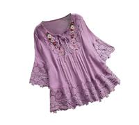 mophrati L'amore è nell'aria con camicetta vintage con fiocco e camicia con scollo a V in fibra di moda, top da donna per il tempo libero quotidiano, viola, l