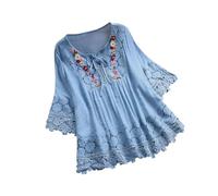 mophrati L'amore è nell'aria con camicetta vintage con fiocco e camicia con scollo a V in fibra di moda, top da donna per il tempo libero quotidiano, blu, M