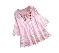 mophrati L'amore è nell'aria con camicetta vintage con fiocco e camicia con scollo a V in fibra di moda, top da donna per il tempo libero quotidiano, rosa, l