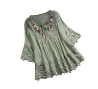 mophrati L'amore è nell'aria con camicetta vintage con fiocco e camicia con scollo a V in fibra di moda, top da donna per il tempo libero quotidiano, verde, 5XL