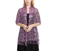 mophrati Ricamo Sciarpa Abito da Scialle Moda Sposa Damigella d'onore Glitter Paillettes Scialli da sposa Coprispalle Abiti donna, Viola, Sopra 175 cm