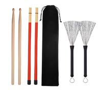 mophrati Set di bacchette resistenti per batteria, include bacchette in legno, spazzole per batteria e smorzatori, comoda custodia per riporre le necessarie per suonare la, set