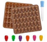MOPQMKT 2 Pezzi Stampi in Silicone per Caramelle, Stampi Gommosi a Forma di Teschio, con 1 Contagocce, per Fare Gommose, Caramelle, Cioccolato e Piccoli Cubetti di Ghiaccio (Colore caffè)