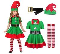 MOPQMKT Costume di Natale 4pcs Elfo di Natale Costume con Cappello Santa's Little Helper Costume da Elfo Natalizie Fancy Dress Cosplay Halloween Costume da Elfo Natalizio(130cm