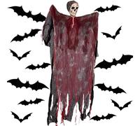 MOPQMKT Sfondo Pipistrello 3D 107cm Appendere Halloween Scheletro Fantasmi Decorazioni Decorazione Spaventosa del Teschio del Mietitore con Occhi Rossi Fantasma Appeso