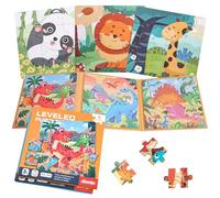 MOPUBZO 2 Libri Puzzle Magnetico Animali e Dinosauro, 6 Puzzle Magnetici (9/12/16/25/30/42 Pezzi), Gioco Educativo da Viaggio per Bambini 2 3 4 5 6 Anni, Libro Puzzle Magnetico, Regalo Perfetto