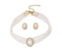 MOPZIJA Collana Perle Donna Ragazza Choker Collana Perle Girocollo Collana a Catena Collana Argento Girocollo di Perle per Donna Gioielli Oro Regali,Con 1 paio di orecchini di perle