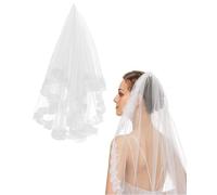 MOPZIJA velo sposa,Veli da sposa livello Pizzo Fiore bordo Tulle Gomito Punta delle dita Velo Accessori per capelli da sposa per donne e ragazze,bordo nastro velo da sposa,Velo di pizzo 1,5 m