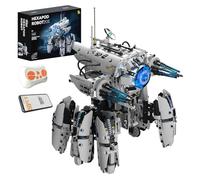 MOQIDI Kit di costruzione del robot esagonale programmabile STEM Sci-Fi War Machine a sei zampe con doppio controllo, app e telecomando, giocattolo cyber illuminato per bambini dagli 8 anni in su
