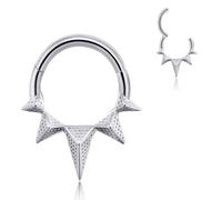 MOQIKAKA Anello per setto nasale in acciaio chirurgico, 16 g, 8 mm, colore: argento, a raggi di sole, per labbra, elice, cartilagine, piercing Daith, gioielli per il corpo per donne e uomini
