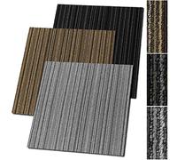 Moquette Pavimento al Metro - Tappeto su Misura Componibile, Mattonelle in Tessuto Autoposanti, (5.5 mm), in 3 Design Multirighe con Colori in Contrasto - SET da 24 (6 m²)- 50x50 cm - Grigio