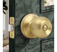 Moquin Pomello rotondo per porta in oro spazzolato, senza chiave, pomello per porta interna, manopola con chiusura a pollice per camera da letto e bagno, finitura in ottone satinato