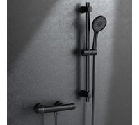 MORADO Miscelatore Doccia Nero con Asta Doccia 70 cm,Set Colonna Doccia Nera con Flessibile e Supporto,Flessibile Doccia 150cm, Doccetta con 3 Funzioni