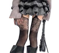 Morain Calze autoreggenti da donna in rete traforata con reggicalze a coscia, calze autoreggenti in pizzo con motivo floreale e reggicalze da indossare per feste, traspiranti, con motivo in pizzo