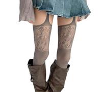 Morain Calze autoreggenti da donna in rete traforata con reggicalze a coscia, calze autoreggenti in pizzo con motivo floreale e reggicalze da indossare per feste, traspiranti, con motivo in pizzo